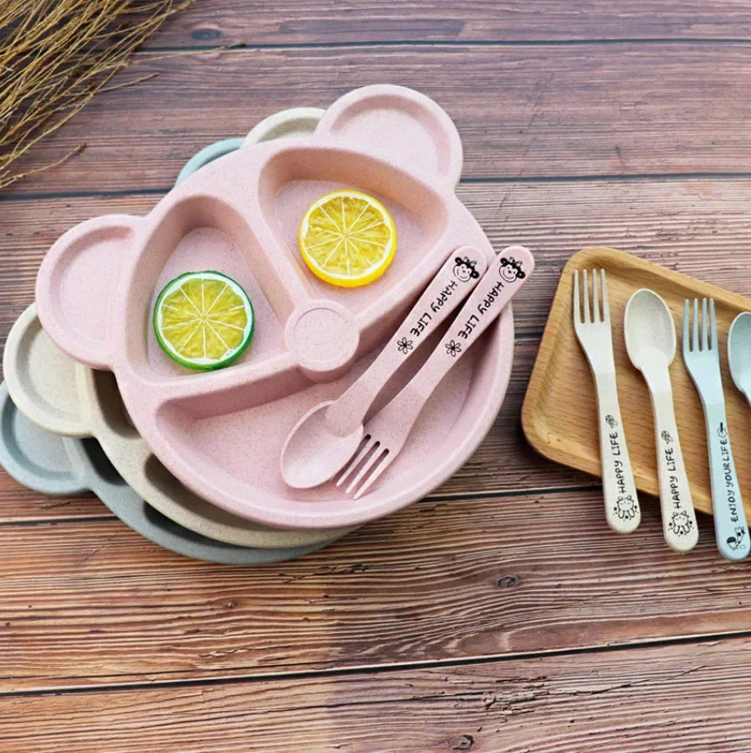 Delightful 3-Piece Baby Feeding Set - Adorable Cartoon Bear Bowl, Spoon & Fork for Joyful Mealtimes!