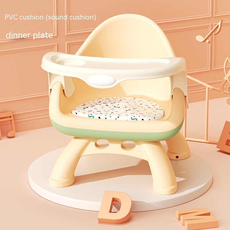 Children's chair with a sound cushion on a pink background