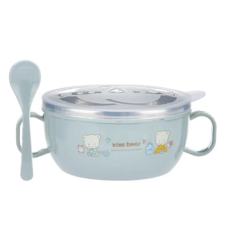 Adorable Cartoon Stainless Steel Baby Feeding Bowl Set - BPA Free, Insulated 300ml with Spoon for Kids