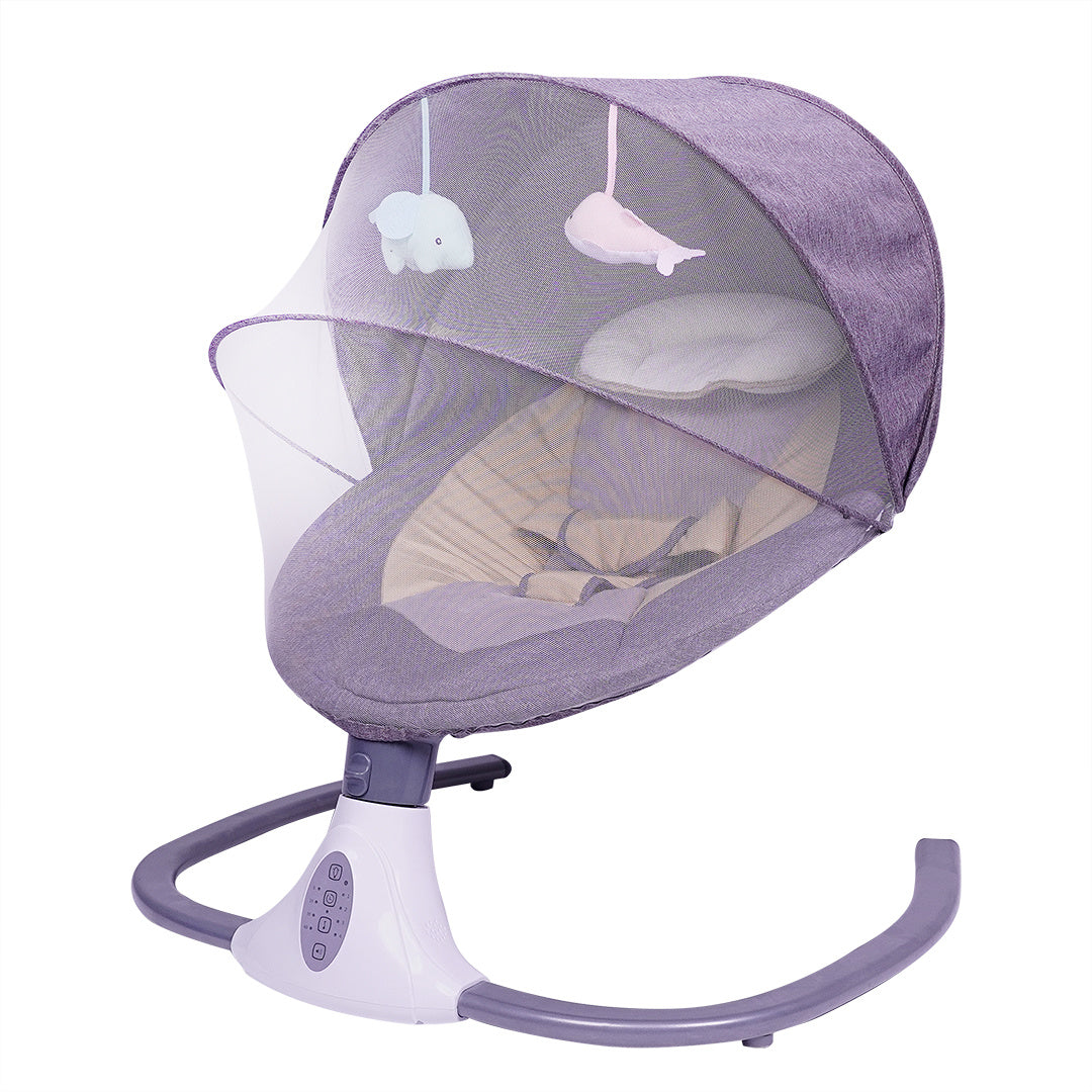 Nestacular electric baby rocking chair in cherry blossom powder with adjustable settings and music motion features.