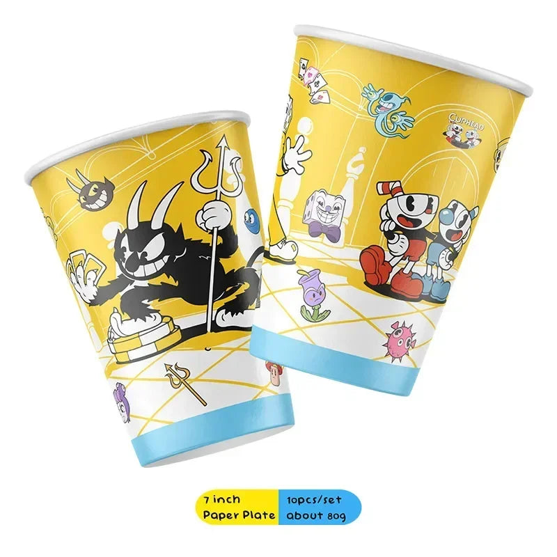 Cuphead Cartoon Birthday Party Supplies - Disposable Cups, Plates, Balloons & Background for Baby Showers & Kids' Celebrations!