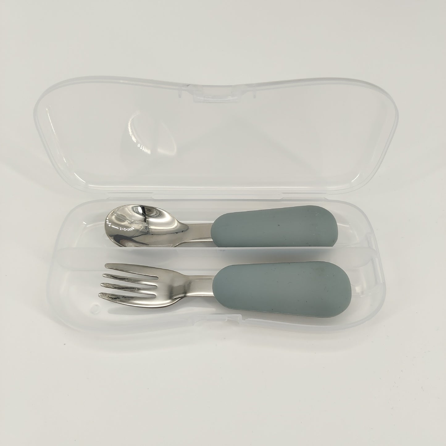 LittleBite Stainless Steel Spoon and Fork Baby Eating Set – Short Handle Training Tableware with Silicone Grip | Essential Utensils for Toddlers Learning to Self-Feed