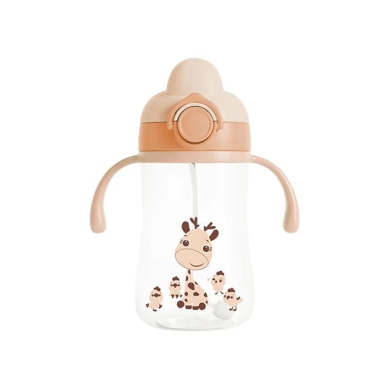 Children's sippy cup with a giraffe design on a white background