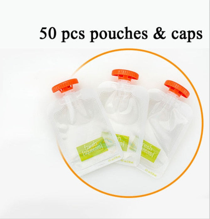 50 pcs pouches with orange caps on a white background