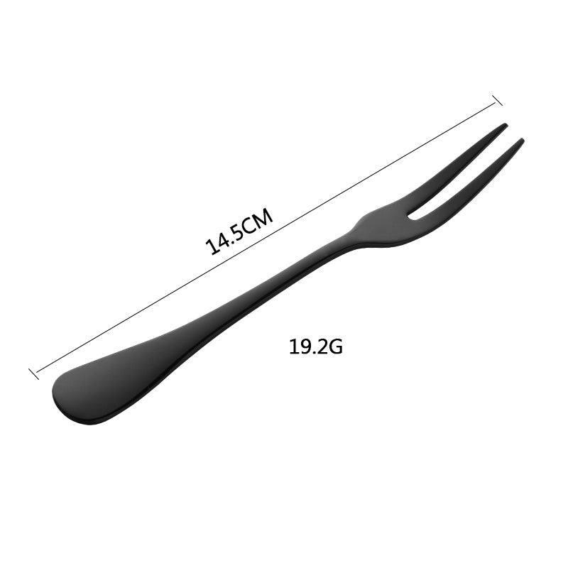 Black fork with measurements on a white background