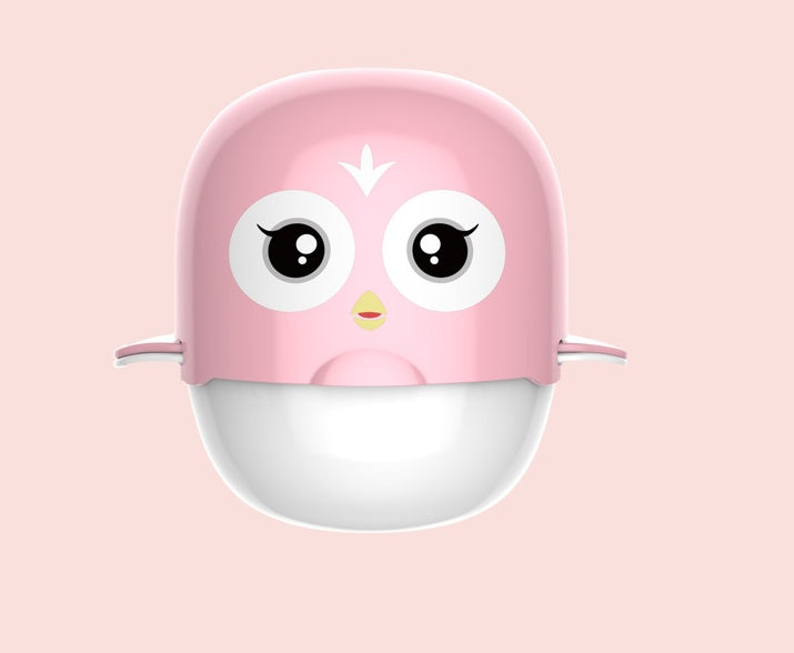 Pink cartoon character with a white base on a pink background