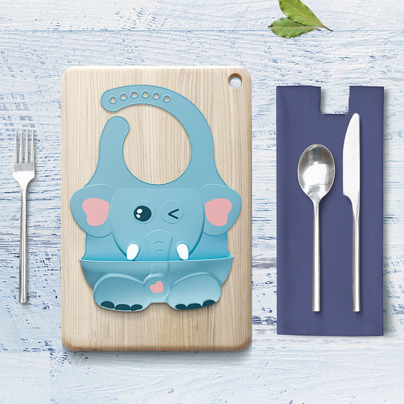 Blue silicone baby bib from Nestacular, waterproof and BPA-free, designed for easy feeding of infants and toddlers.