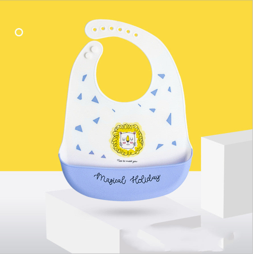 Baby bib with blue base and yellow center on a yellow background