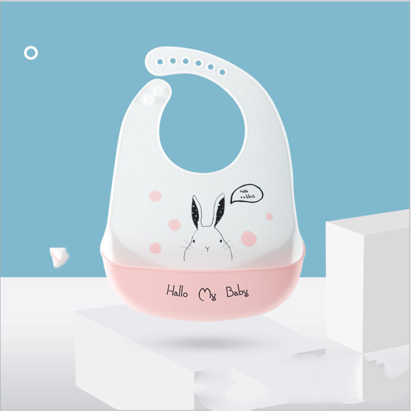 Baby bib with cartoon design on a blue background