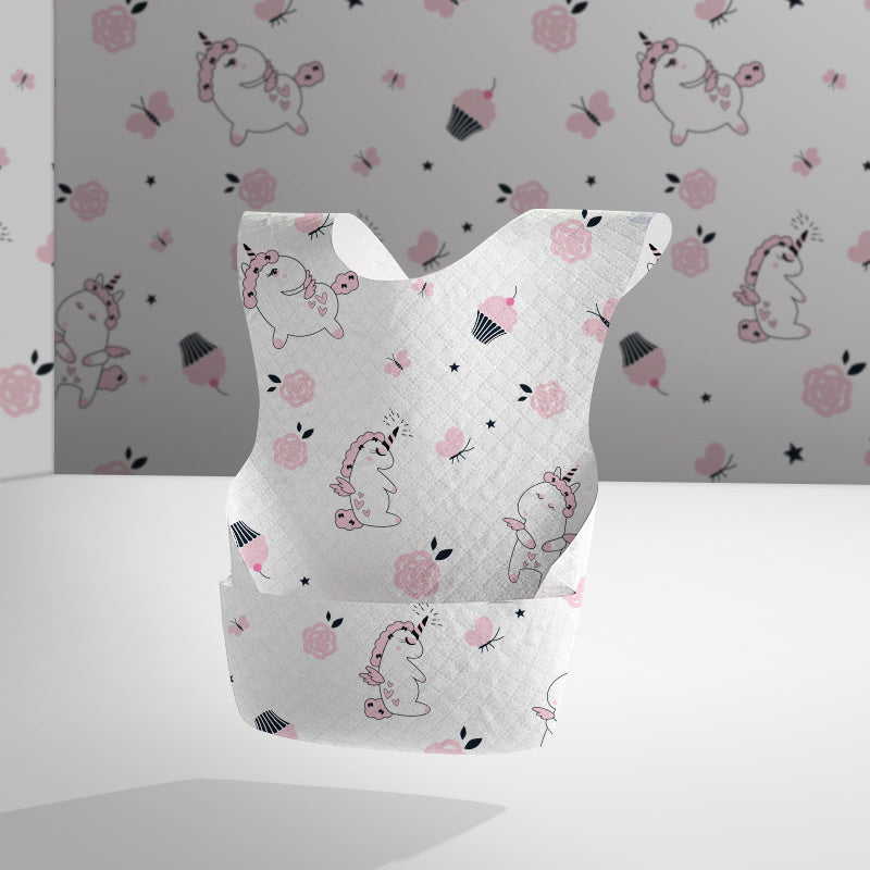 Baby seat cover with pink and gray pattern on a plain background
