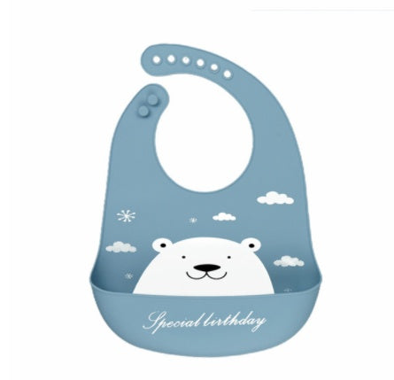 Blue bib with a polar bear design and 'Special Birthday' text on a white background