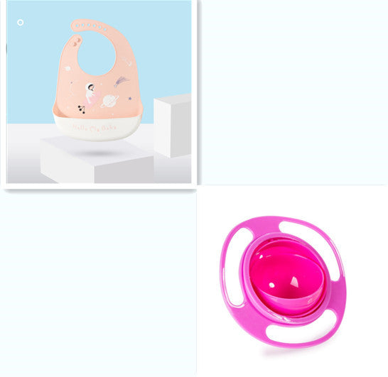 Baby bib and pink sippy cup on a white background