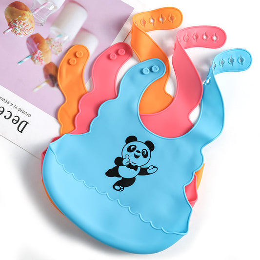 Colorful baby bibs with a panda design on a white background