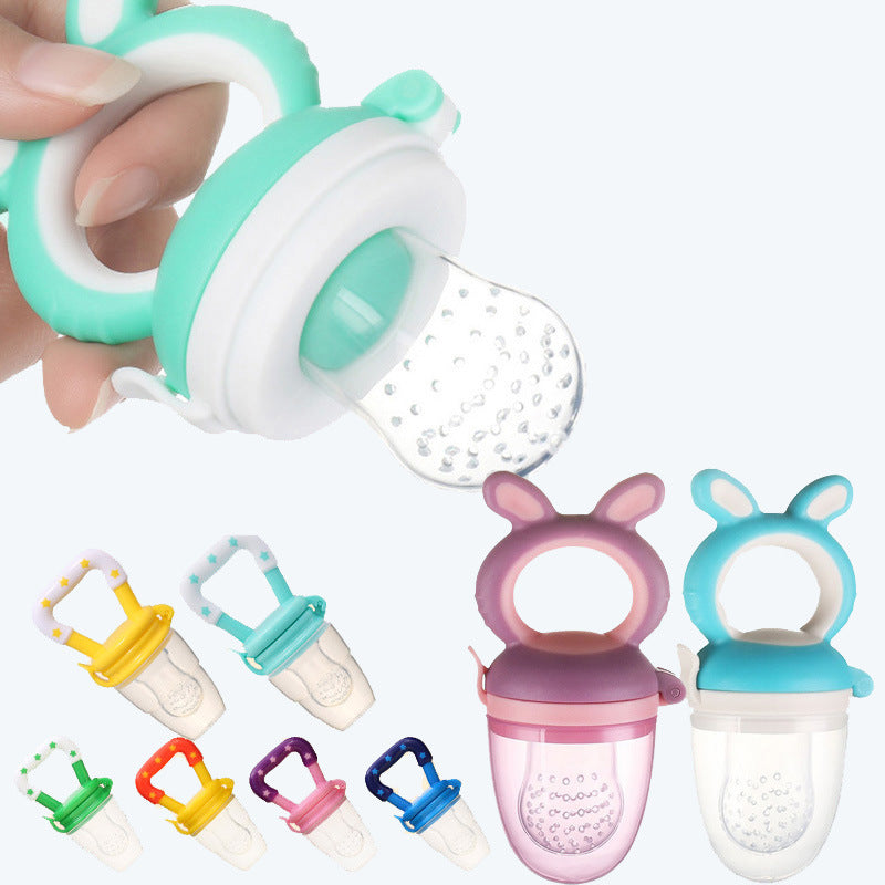 Baby teething toys with colorful designs on a white background