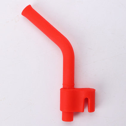 Red plastic tool with a curved handle on a white background