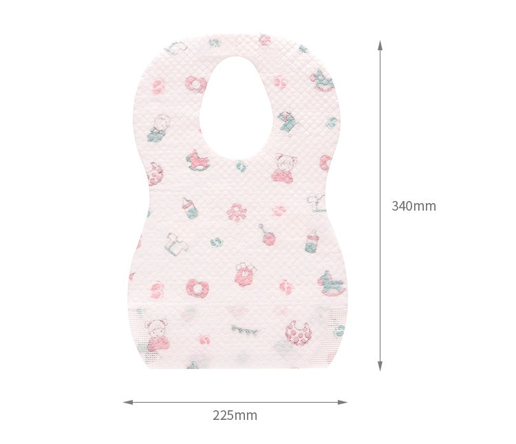 Baby bib with floral and bear pattern on a white background