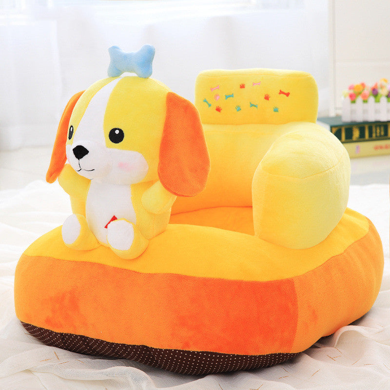 Children's plush dog-shaped chair with a white background