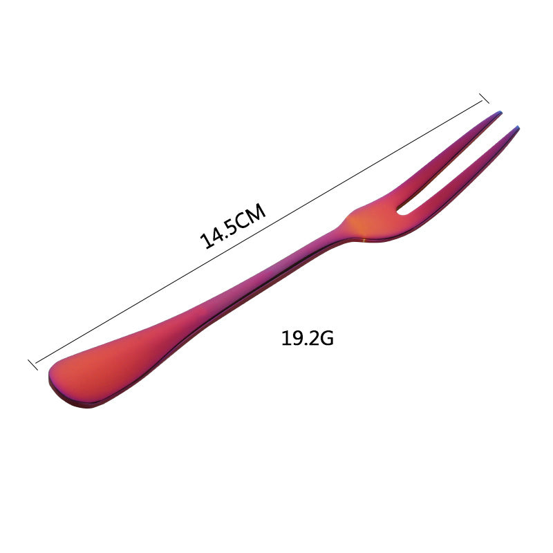 Colorful fork with measurements on a white background