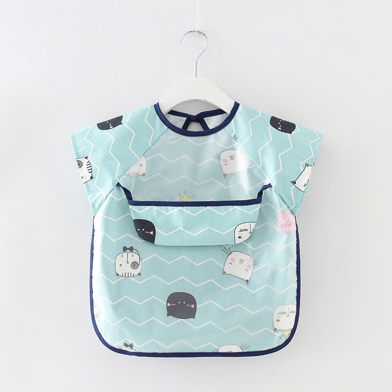 Children's bib with cartoon designs on a white background