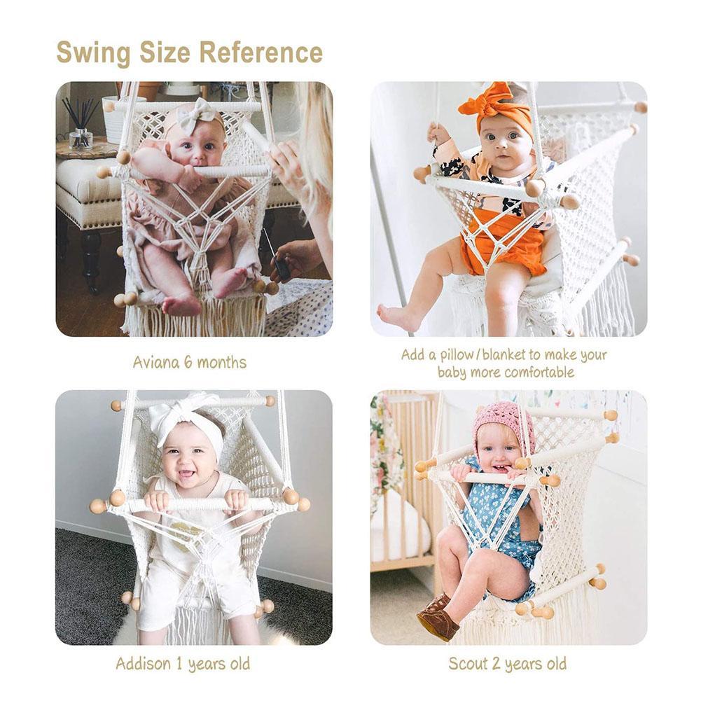 Hanging baby swing with children of different ages using it