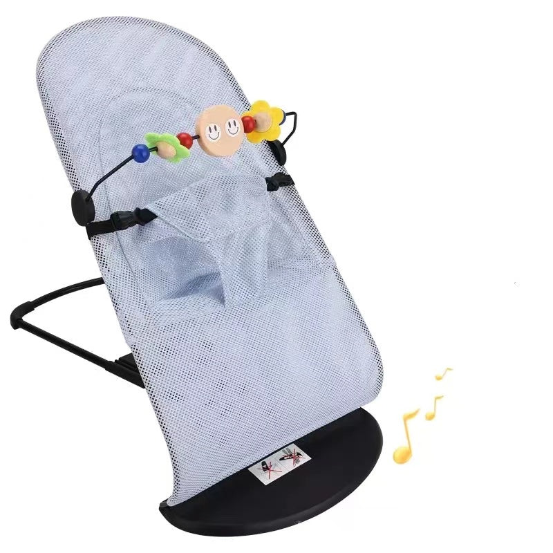 Baby bouncer with toys on a white background