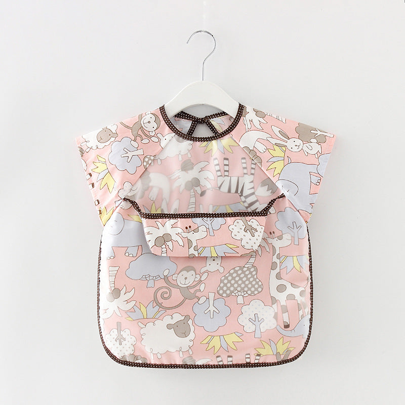 Baby bib with animal pattern on a hanger against a white background