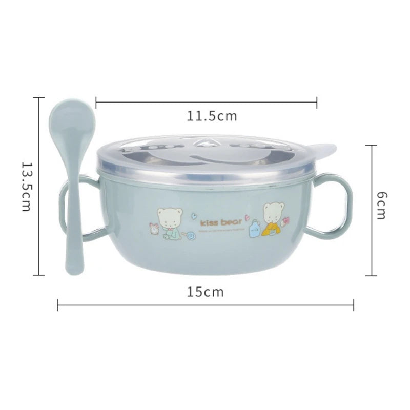 Adorable Insulated Baby Feeding Bowl Set - 300ml Stainless Steel with Spoon & BPA Free Tableware!
