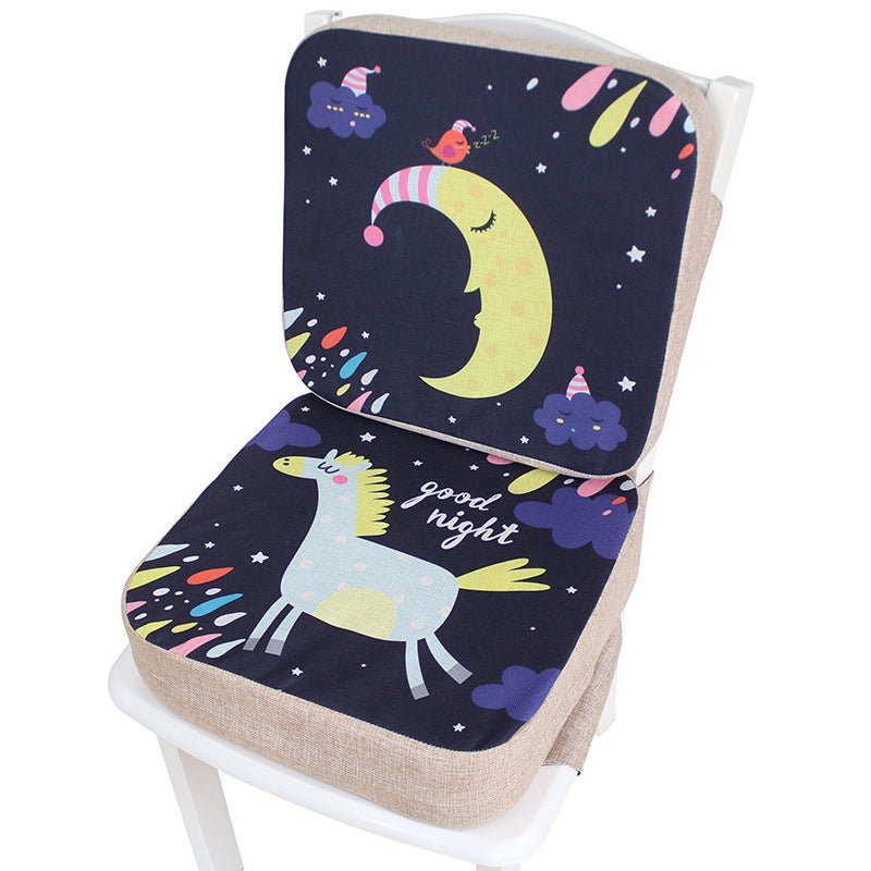 Children's chair cover with moon, stars, and unicorn design on a white background