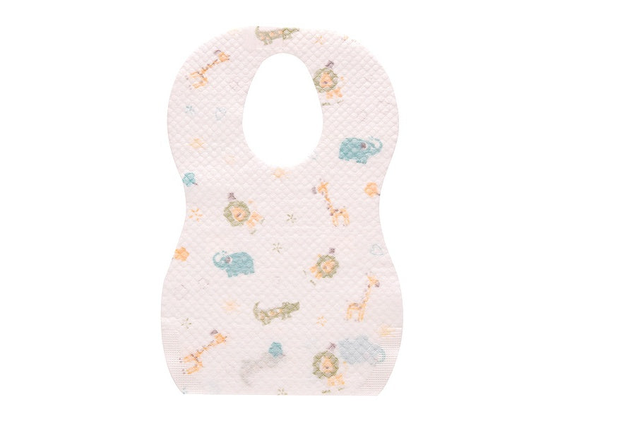 Baby bib with animal pattern on a white background