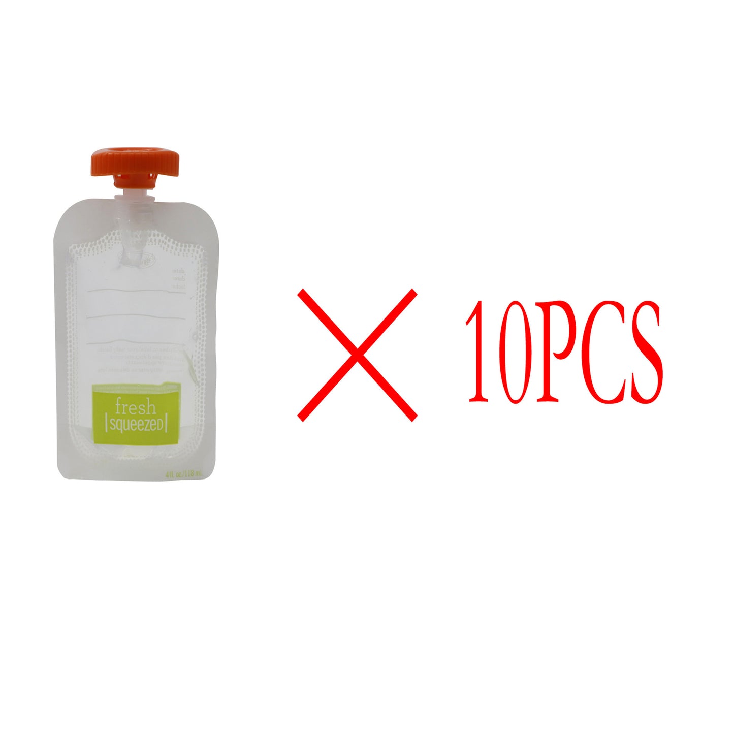 Clear plastic pouch with brown cap and green label on a white background, with text 'X 10PCS' in red.