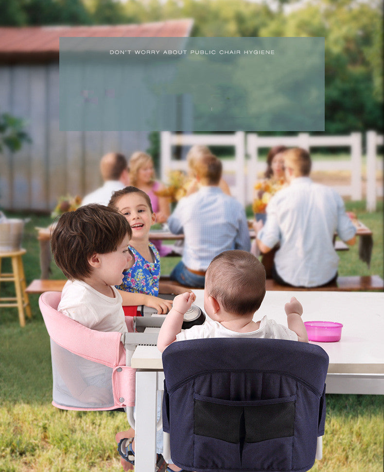 Children sitting at a table outdoors with text overlay about public chair hygiene.