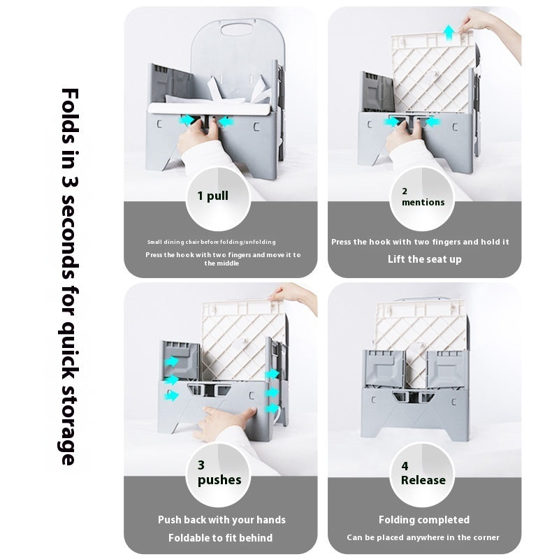 Step-by-step guide on how to fold a portable dining chair quickly for storage.