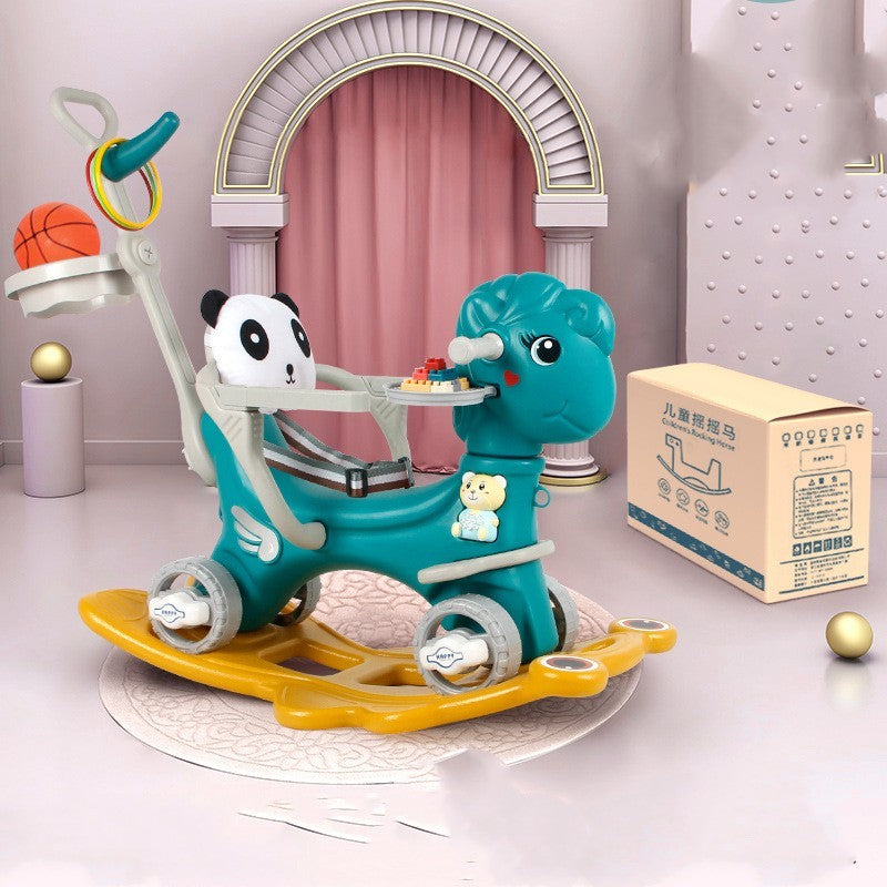 Children's toy with panda and dinosaur design on a white surface