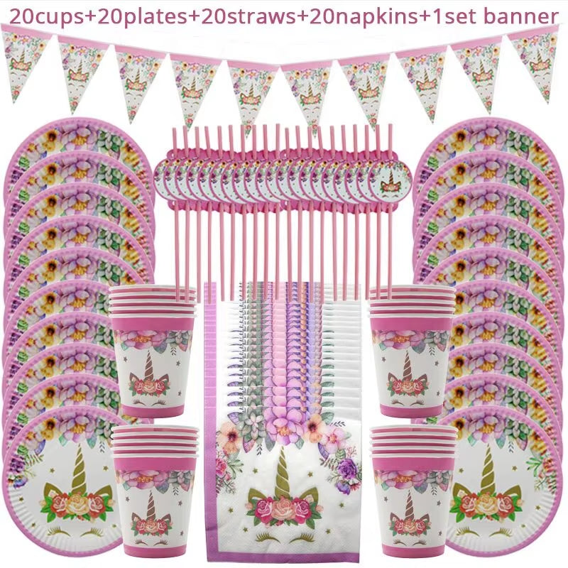 Magical Unicorn Birthday Party Tableware Set - Plates, Cups & Banner for Girls - Ideal Baby Shower Gift!