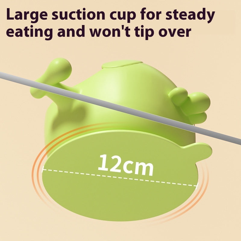 Green snail-shaped suction cup with text on a beige background