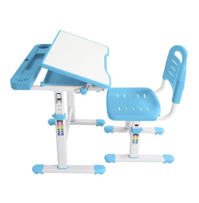 Children's desk and chair set with adjustable height on a white background