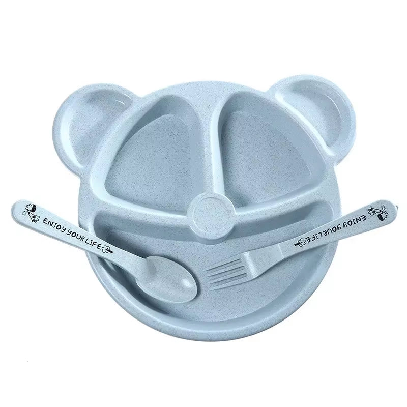Delightful 3-Piece Baby Feeding Set - Adorable Cartoon Bear Bowl, Spoon & Fork for Joyful Mealtimes!