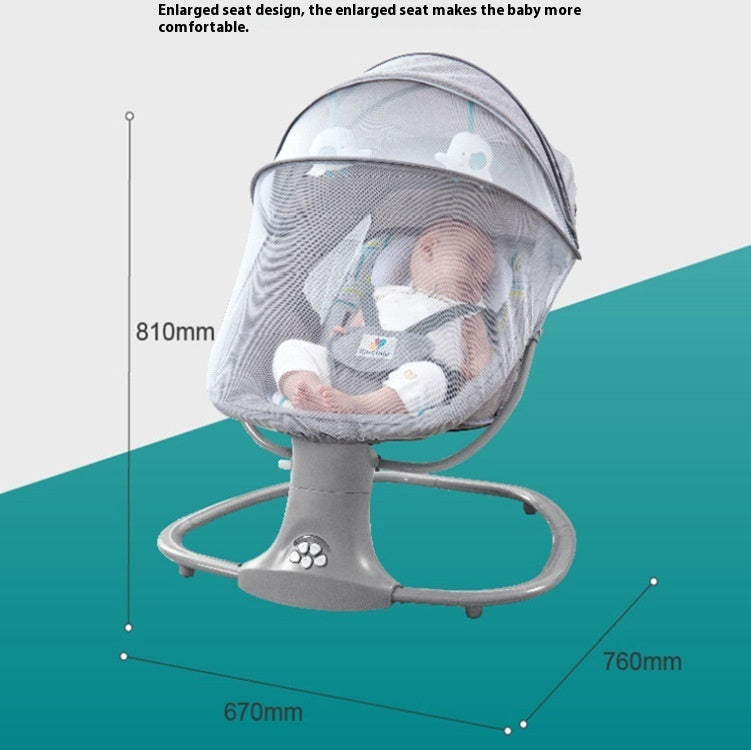 Baby swing with dimensions labeled on a green background