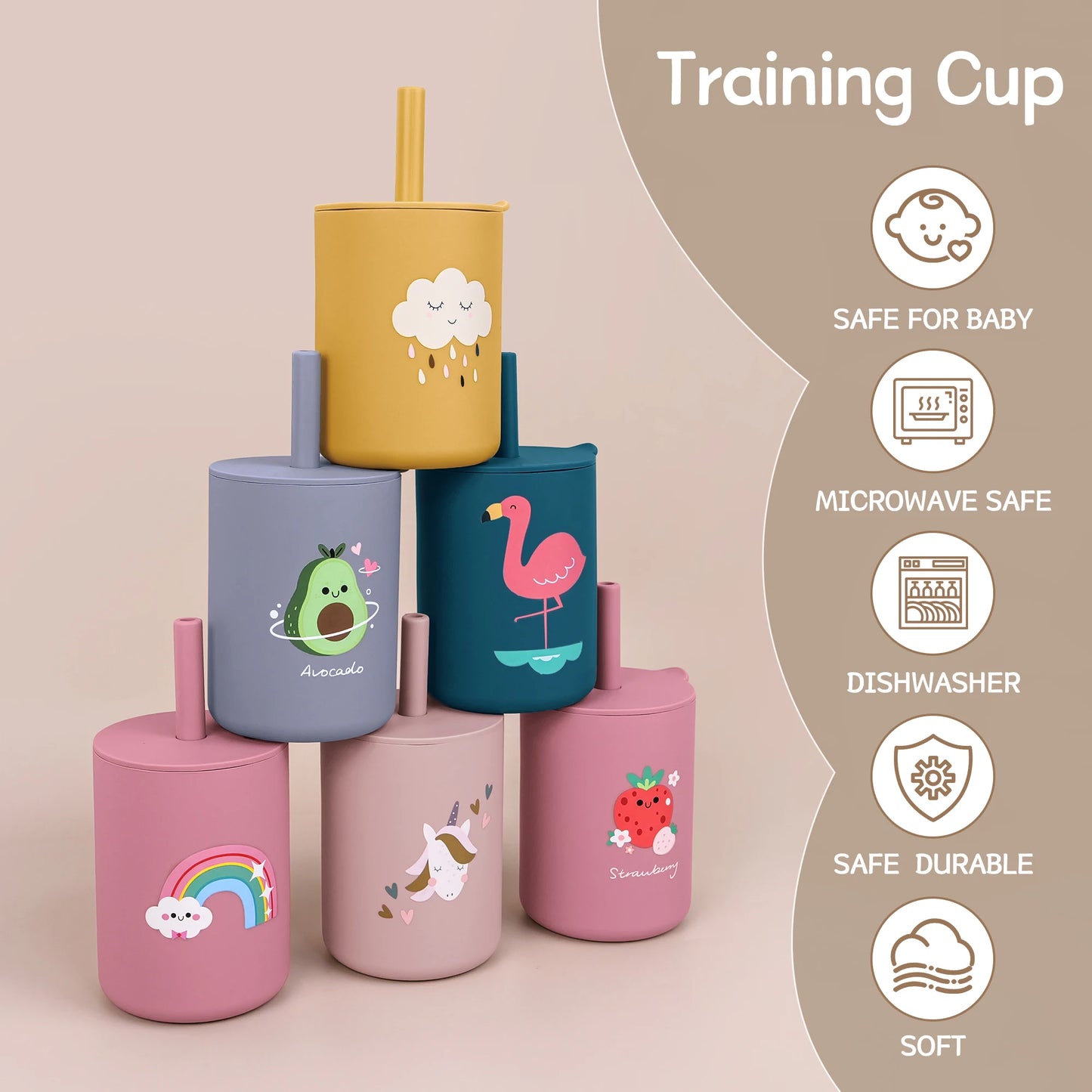 Leakproof Silicone Baby Straw Cup - Safe, Anti-Hot Toddler Water Bottle for Easy Learning and Feeding