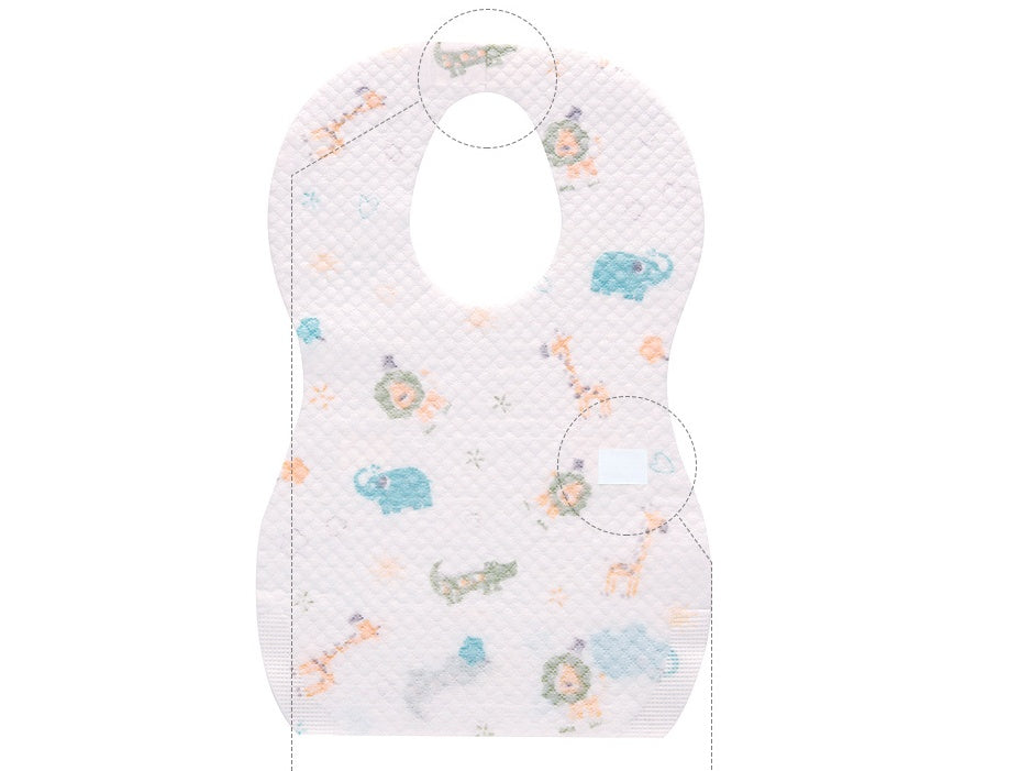 Baby bib with animal patterns on a white background