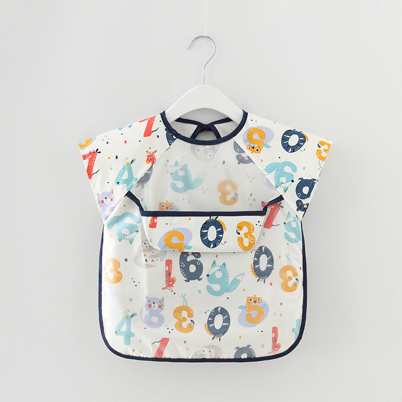 Summer Thin Children's Pure Cotton Waterproof Short Sleeve Eating Bib Overclothes – Lightweight, Breathable, Easy-Clean Design | Essential Feeding Wear for Babies and Toddlers