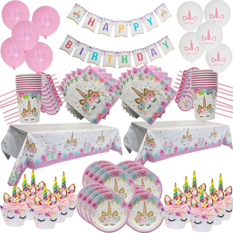 Magical Unicorn Birthday Party Tableware Set - Plates, Cups & Banner for Girls - Ideal Baby Shower Gift!