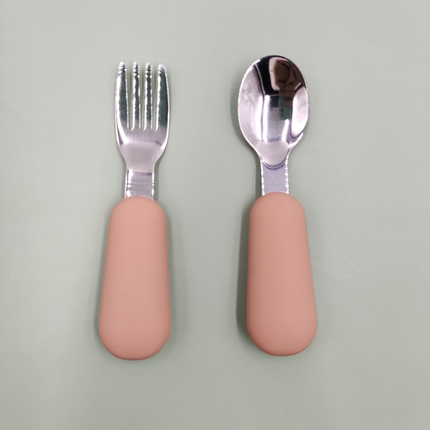 LittleBite Stainless Steel Spoon and Fork Baby Eating Set – Short Handle Training Tableware with Silicone Grip | Essential Utensils for Toddlers Learning to Self-Feed