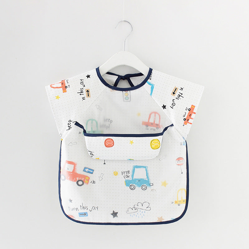 Summer Thin Children's Pure Cotton Waterproof Short Sleeve Eating Bib Overclothes – Lightweight, Breathable, Easy-Clean Design | Essential Feeding Wear for Babies and Toddlers