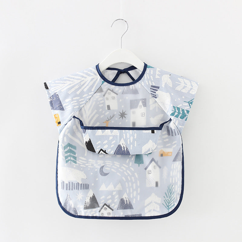 Summer Thin Children's Pure Cotton Waterproof Short Sleeve Eating Bib Overclothes – Lightweight, Breathable, Easy-Clean Design | Essential Feeding Wear for Babies and Toddlers