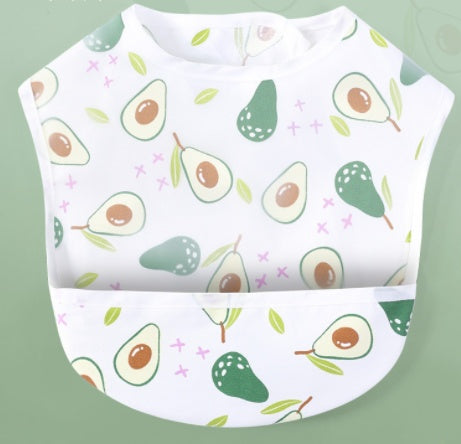 Baby bib with avocado pattern on a green background
