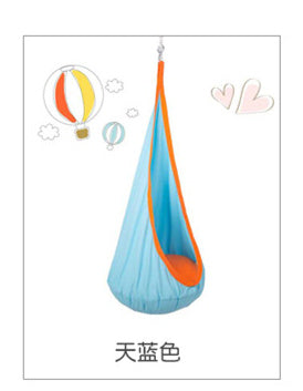 Blue and orange swing with cartoon elements on a white background
