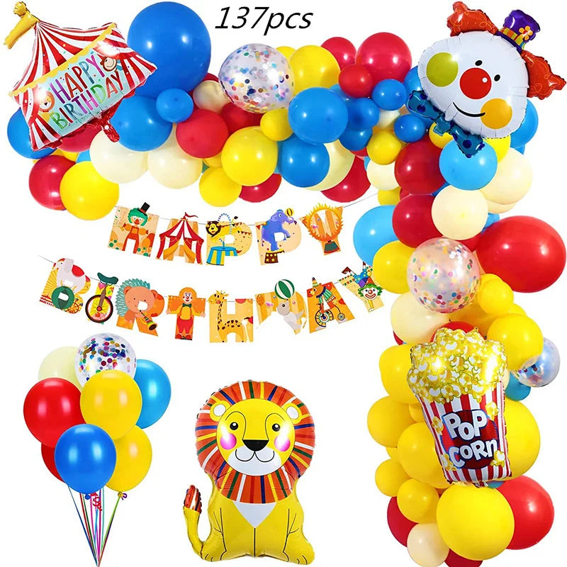 Ultimate Circus Theme Birthday Party Supplies - Disposable Cups, Plates, Banners, Clown Balloons & More!