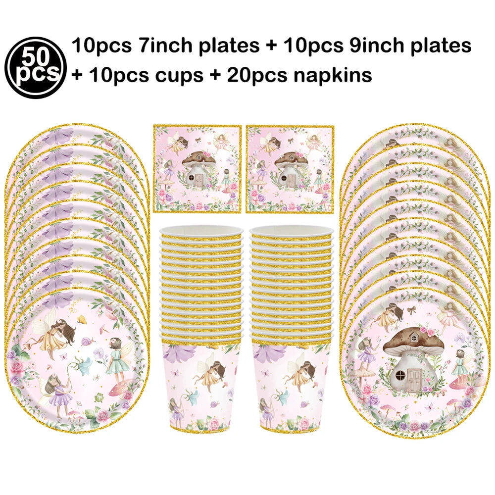 Whimsical Pink Butterfly Fairy Disposable Tableware Set – Perfect for Girls' Birthday Parties, Weddings, and Baby Showers!
