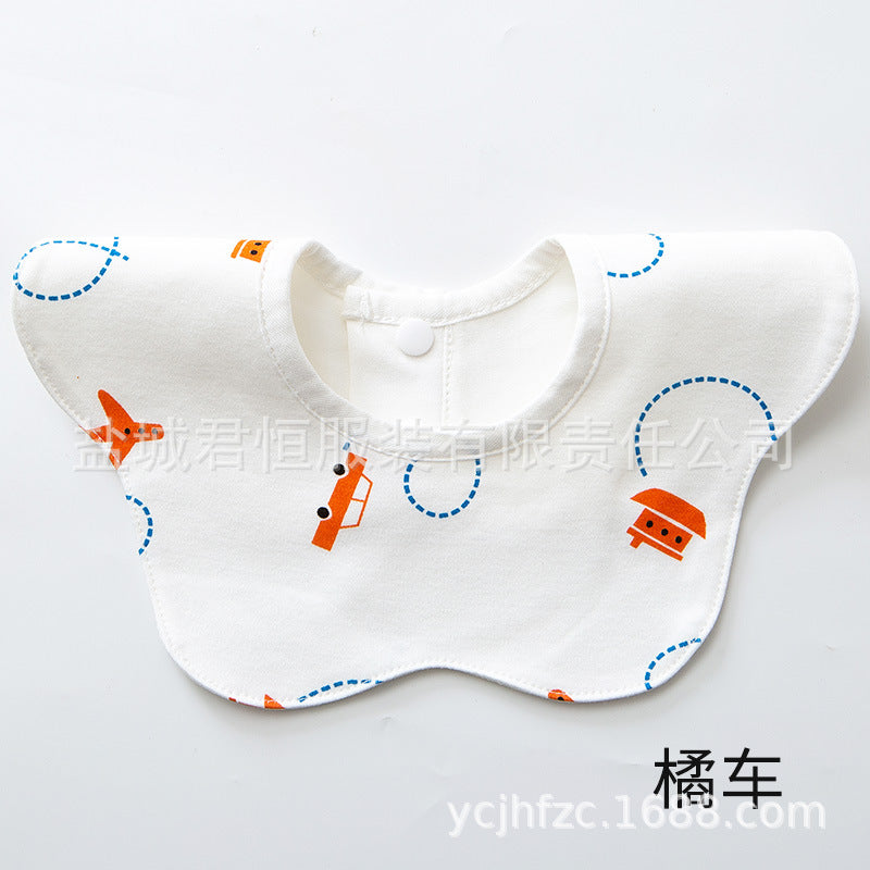 Baby bib with cartoon designs on a white background